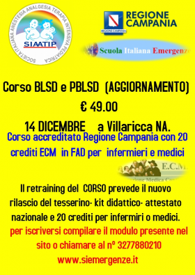 AGGIORNAMENTO BLSD CON 20 CREDITI ECM - SCUOLA ITALIANA EMERGENZE