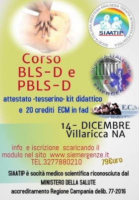 14 DICEMBRE CORSO BLSD ADULTO E PEDIATRICO - SCUOLA ITALIANA EMERGENZE