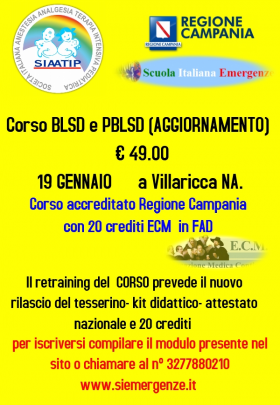 AGGIORNAMENTO BLSD CON 20 CREDITI ECM - SCUOLA ITALIANA EMERGENZE