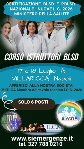 CORSO  DOCENTI  BLSD   adulto e pediatrico - Scuola Italiana Emergenze  APS