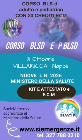 31 OTTOBRE  2026   CORSO BLSD NAZIONALE  adulto e pediatrico 30 MAGGIO - Scuola Italiana Emergenze  APS